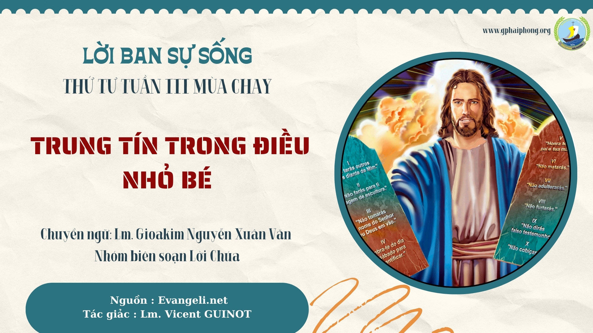 Lời ban Sự sống: Trung tín trong điều nhỏ bé_Thứ Tư Tuần III Mùa Chay